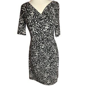 Lauren Ralph Lauren Size 8 Black White Abstract Print Body Con Dress Career Boho